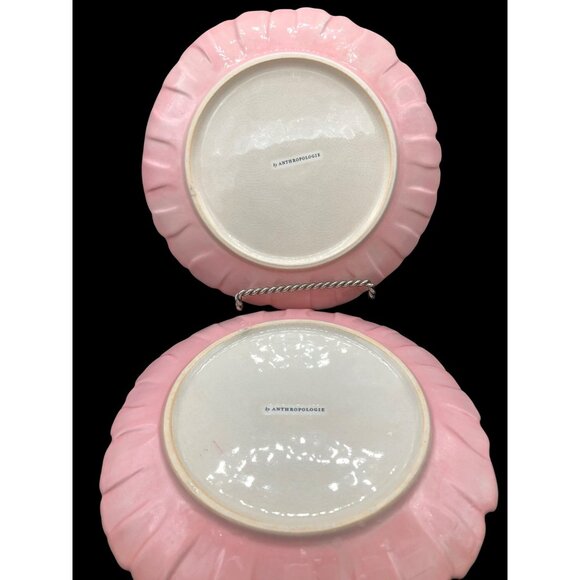 Anthropologie Lilypad Floral Ceramic Salad/Dessert Plates Set Of 2 8" Pink/Yello - Picture 2 of 5